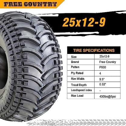 FREE COUNTRY 25X12-9 ATV Tire 4 Ply 25x12x9-10408 - size: 25X12-9 S1
