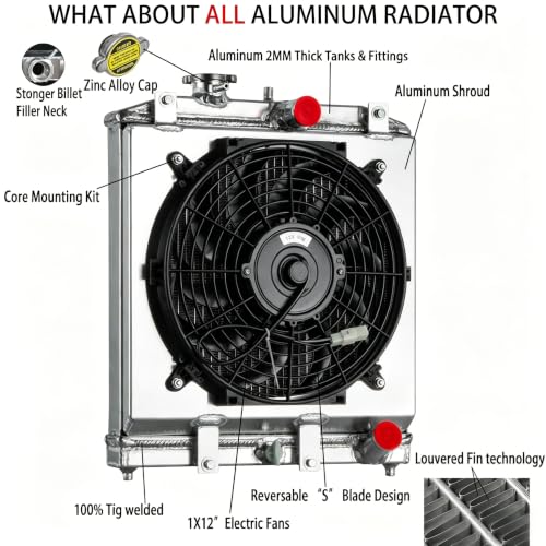 Aluminum Radiator,KiayUiey 3 Row Aluminum Radiator & Fan Shroud fit with 1992-2000 Honda Civic 1.5L 1.6L L4 Radiators for 1993-1997 Honda Civic del Sol /1988-91 CRX Fit for 94-01 Acura Integra