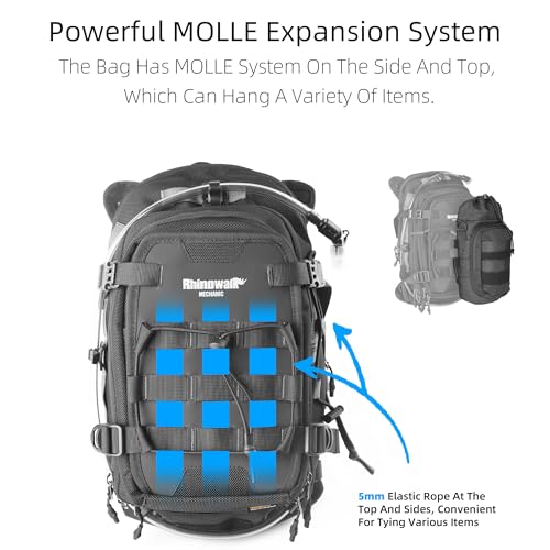 Rhinowalk motorcycle tank bag backpack, separate water bag, duffel bag with molle system, fits most adventure and sport motorcycle frames
