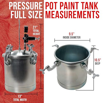 TCP Global 2.5 Gallon (10 Liter) Heavy Duty Steel Pressure Pot Paint Tank - size: 2-1/2 Gallon with Gun