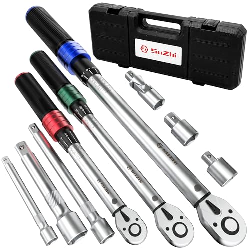 1/4 3/8 1/2 9PC Torque Wrench Set 20-220 In lb,5-45 &10-170 Ft lb,3 extension bar & 3 adapter,3% Accuracy,72 T,Chrome plated,anti-rust,no scratch & wear-resistant than Black,for DIY, bike,car & truck - size: 1/4'' 3/8'' 1/2'' 9pcs