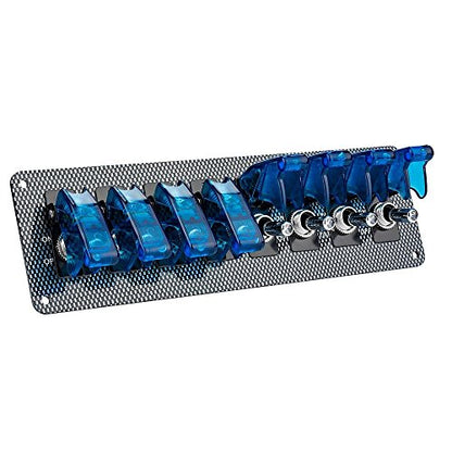 8 LED Racing Car Toggle Switch Panel 12V DC, Carbon Fiber Coated Aluminum Plate, Safety Cover Protection, Suitable for car, Truck, Ship Modification (8 Blue Switches) - color: Blue
