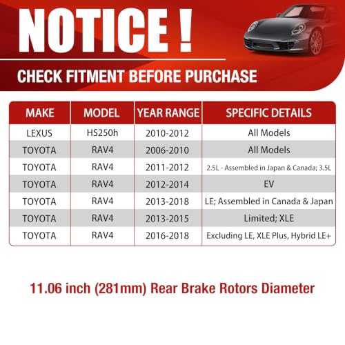 HUSCH Brake Kit Ceramic Brake Pads and Brake Rotors Fit for Toyota RAV4 - size: 31443+D1212