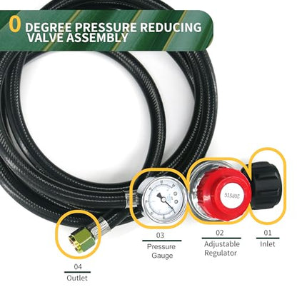 6 FT 4/8/10/12 FT Lengths Optional, High Pressure Propane Regulator with Gauge, 20 PSI Adjustable Propane Hose with QCC-1 Connector, for Turkey Fryers, Fire Pits, Grills, Smokers - size: 6 FT