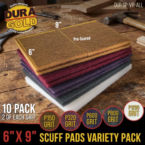 Dura-Gold Premium 6" x 9" 10 Scuff Pad Variety Pack, 2 Each Maroon, Gray, - color: Assorted
