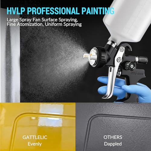 [Upgraded Version] HVLP Air Spray Gun Premium Kit with 1.3/1.5/1.7mm Nozzles, Air Spray Paint Gun with 600cc Capacity Cup & Air Regulator Paint Gun Sprayer for House Painting, Car, Furniture, Fenc - color: Upgraded Version - Black