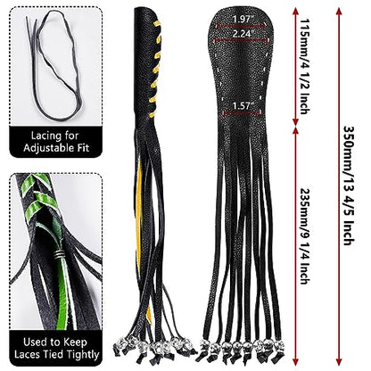 2 PCS Faux Leather Motorcycle Lever Covers with Fringes, Motorcycle Brake Clutch Lever Covers Grip Tassels Motorcycle Handlebar Handle Grip Covers, Fringed Leather Lever Covers Wraps with Skulls - color: Black & Yellow Laces*1 & Black Laces*1