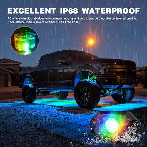 Nilight RGB LED Rock Lights Kit 8PCS Bluetooth App Control Multicolor - color: RGB 3LED w/Magnetic base, size: 8 Pods
