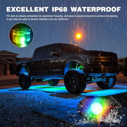Nilight RGB LED Rock Lights Kit 8PCS Bluetooth App Control Multicolor - color: RGB 3LED w/Magnetic base, size: 8 Pods