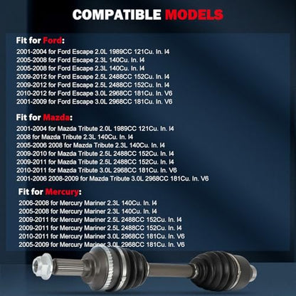 CCIYU Front CV Axle Shaft Assembly for Ford for Escape 2001-2008 for Mazda - size: 83-4585