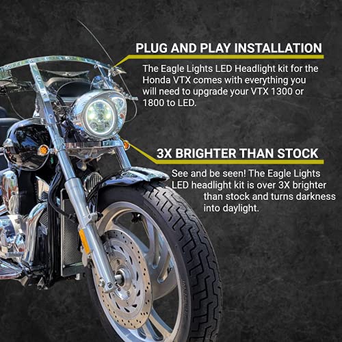Eagle Lights 5.75 inch LED Motorcycle Headlight Kit for Honda VTX with Bracket and Hardware - Plug and Play (Black Generation III) fits 2002-2008 VTX 1800, VTX 1300 - color: Black Generation III