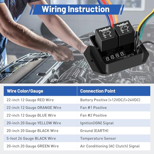 12V Digital Radiator Fan Switch Kit with Mounting Kit, Dual Electric Fan Switch Replace #0444, Adjustable 104°F-230°F w, IP54 - style: Digital Radiator Fan Controller Switch Kit