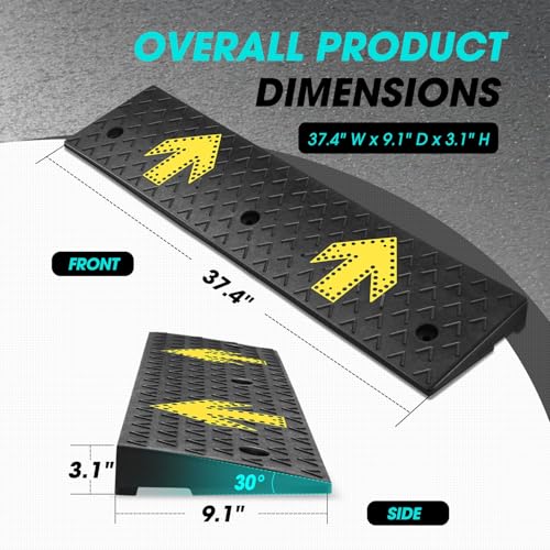DNA Motoring 2pcs 3.1" Rise Rubber Arrow Curb Ramp Heavy Duty Loading Driveway Ramp Threshold Ramp 37.4" W x 9.1" D x 3.1" H for Loading Dock, Warehouse, Motorcycles, Cars, TOOLS-00649 - style: 3.1 in 2pcs w/Arrow