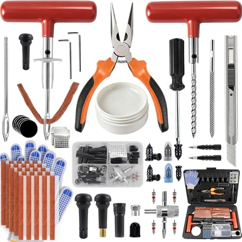 132Pcs Heavy Duty Tire Repair Kit, Professional Tire Plug Kits with Rubber Nails, 50Pcs Plugs, Fix a Flat Puncture Patch Tools for Motorcycle, Car,Truck, ATV, Auto, UTV & Lawn Mower(Tubeless) - size: 132 Piece Set