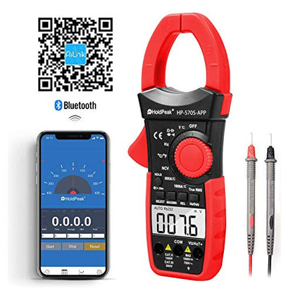 HOLDPEAK Digital Clamp Multimeter Connect with APP via Bluetooth HP-570S-APP Voltage Multimeter with Amp Ohm Tester, 6000 Count with NCV, Auto Range, AC/DC Voltage AC/DC Current,Resistance