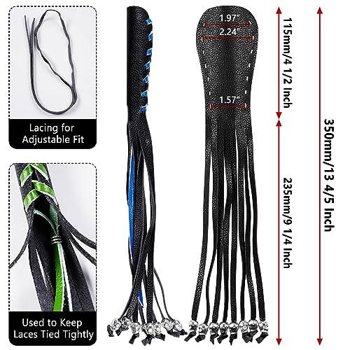 2 PCS Faux Leather Motorcycle Lever Covers With Fringes and Skulls - Brake Clutch Grip Tassels Handlebar Handle Wraps - color: Black & Blue Laces*1 & Black Laces*1