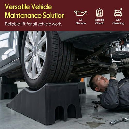 Pyle 1Piece Vehicle Ramp | 20000 lb Capacity Vehicle Ramp for Trucks, SUVs and RVs with 5.5 Inch Lift and Anti-Slip Textured Surface | Car Ramps for Oil Changes, Lightweight with Handle, Black