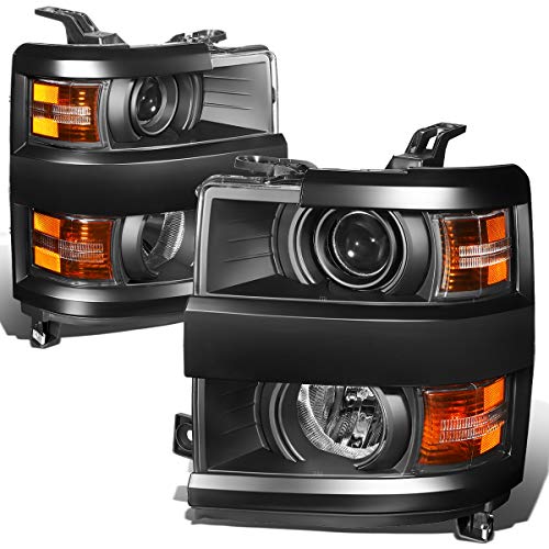DNA MOTORING Black Amber Projector Headlights Compatible with 15-19 Chevy Silverado 2500 HD 3500 HD, HL-OH-CSIL15-BK-AM - color: Black Amber