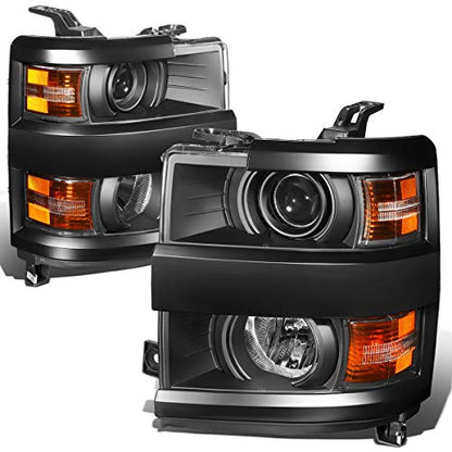 DNA MOTORING Black Amber Projector Headlights Compatible with 15-19 Chevy Silverado 2500 HD 3500 HD, HL-OH-CSIL15-BK-AM - color: Black Amber