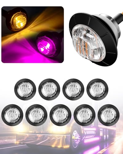 BJZ 3/4" Round Trailer Marker LED Lights Amber to Purple Dual Color Side Clearance Tail Bullet Light 12V 4LED Indicator Light w/Clear Lens for Trailer Truck Van RV ATV Bus, 10Pcs - color: Amber-Purple (Clear Lens)