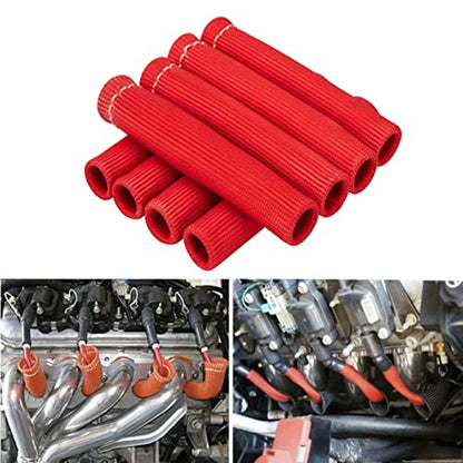 Red Spark Plug Wire Heat Shield Spark Plug Wire Heat Shield Sleeve Spark Plug Boot Protector Boots Wrap for SBC BBC 350 454 8PCS Plug Wire Covers - 2500F High Temp Protection - color: Red