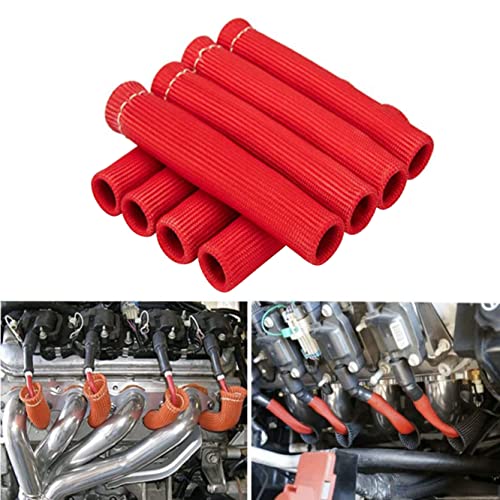 Red Spark Plug Wire Heat Shield Spark Plug Wire Heat Shield Sleeve Spark Plug Boot Protector Boots Wrap for SBC BBC 350 454 8PCS Plug Wire Covers - 2500F High Temp Protection - color: Red