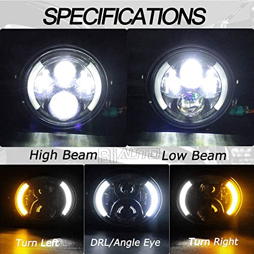 7 Inch Round LED Motorcycle Headlight with Housing Bucket Amber Turn Signal Lights & White DRL Angle Eyes for H-arley Yamaha Kawasaki Honda Street Bike Front Headlamp - size: 7 Inch LED Motorcycle Headlight Turn Signal DRL