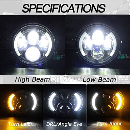 7 Inch Round LED Motorcycle Headlight with Housing Bucket Amber Turn Signal Lights & White DRL Angle Eyes for H-arley Yamaha Kawasaki Honda Street Bike Front Headlamp - size: 7 Inch LED Motorcycle Headlight Turn Signal DRL