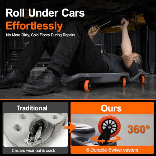 42" Mechanic Car Creeper, 350 LBS Heavy Duty Garage Creeper with 6 Wheels - color: Grey