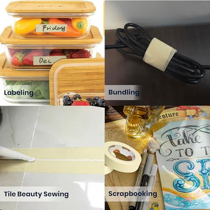 TAPEBEAR General Purpose Masking Tape Beige White 0.7" x 60Yards x 10Rolls - size: 0.7" x 60 Yards