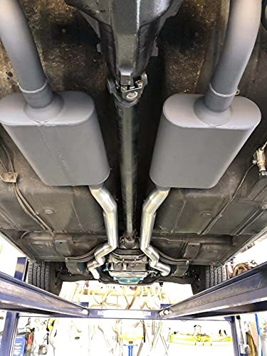 Universal Mufflers Performance Automotive Exhaust Aluminized Steel Muffler Dual Chamber 3" center inlet (ID) 2.5" dual outlet (ID) FH430402 - color: Silver, size: 3" in - 2.5" dual out