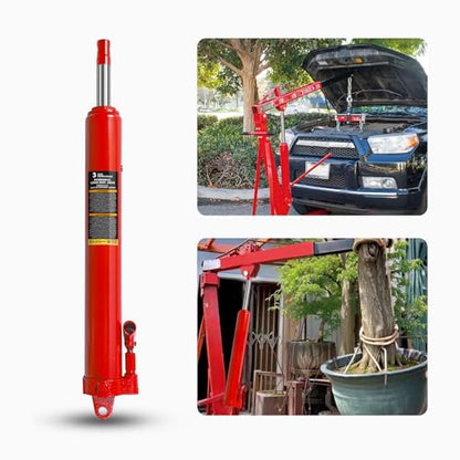 BIG RED Hydraulic Long Ram Jack 3 Ton Heavy Duty Engine Hoist Cylinder with Clevis Base & Single Piston Pump - Professional Hydraulic Ram Cylinder for Garage Repair, Auto Shop, Farm Equipment - style: 3 Ton/NEW VERSION