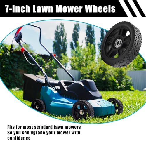 Lawn Mower Wheels 7 Inch, Push Mower Plastic Wheels, Set of 2 Wheels Kit for Push Mowers with Bolts & Nuts fits Craftsman Mower, Generator, Garden Tiller Most Standard Lawn Mowers (7×1.75'') - size: 7 inch