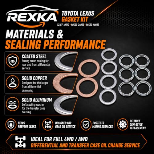 Rexka 12pcs Transfer & Differential Service Gasket Kit Compatible with Toyota Lexus 4Runner Land Cruiser Tundra Tacoma FJ Cruiser Highlander RAV4 Sequoia Sienna 1215710010 9043024003 90430A0003 - color: 12pcs