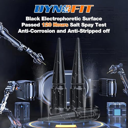 DYNOFIT M12x1.5 Spike Lug Nuts, 4PCS 3.35 inch Tall Closed End Nuts Compatible with Acura, Lexus, Mitsu-bishi(Black) - color: Black, size: 12x1.5 4PC
