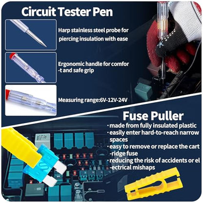 257Pcs Auto Fuse Assortment Kit with Circuit Tester and Relay Puller Pliers, Micro, Mini, Standard Blade Fuses for Car Boat Truck SUV (2A 3A 5A 7.5A 10A 15A 20A 25A 30A 35A 40A)