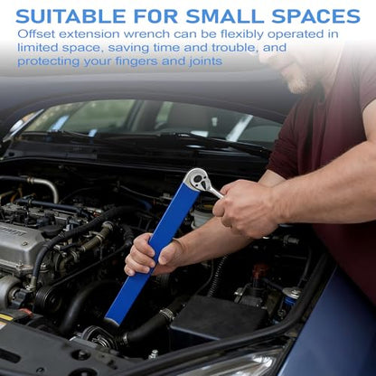 Offset Extension Wrench Impact Ready 3/8" for Tight Spaces, Wrench Extender Tool with 3/8", 1/4", 1/2" Square Drive Adapters and 1/4" Socket (BLUE) - color: Blue