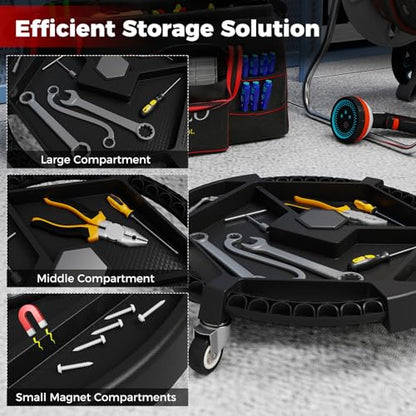 Goplus Rolling Tool Tray, Under Car Magnetic Moving Tray with 3 Swivel Casters, 30 LBS Capacity Caddy Tray, Tool Tray Creeper for Garage, Workshop, Automotive Repair, Mechanics - size: 19.5" x 19.5" x 4"
