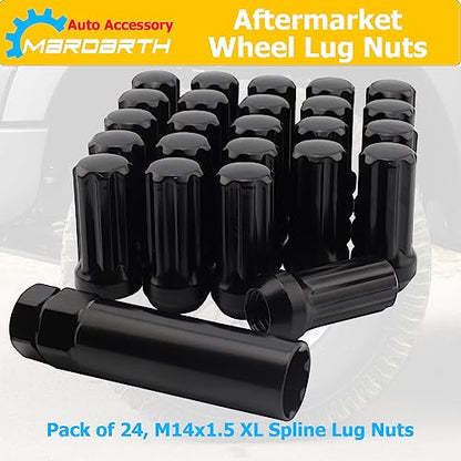 24+1 Black 7 Spline Lug Nuts M14x1.5 Closed End Conical Bulge Seat Hex 19mm - size: 14mm × 1.5, style: 24 Count