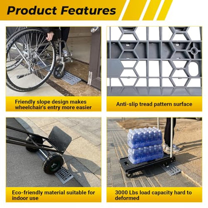Modular Threshold Ramps for Doorways, 1" Rise Wheelchairs Ramps for Home Indoor, Solid Upgrade Material 3000 Lbs Load Capacity Door Ramps for Cars(2 PCS) - size: 1''-2 Packs