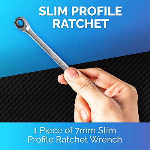 Ratcheting Wrench - Slim Profile - Ratchet Wrench, 7 mm Wrench - size: 7 mm