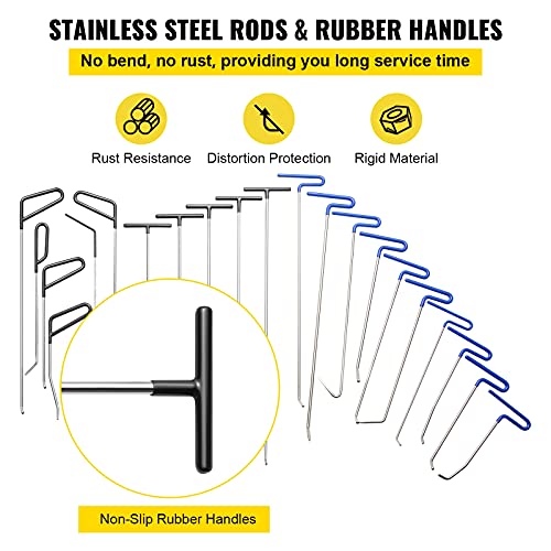 VEVOR Rods Dent Removal Kit, 21 Pcs Paintless Dent Repair Rods, Stainless Steel Dent Rods, Whale Tail Dent Repair Tools, Professional Hail Dent Removal Tool For Minor Dents, Door Dings And Hail Damage - size: 21pcs