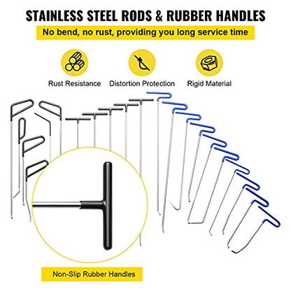 VEVOR Rods Dent Removal Kit, 21 Pcs Paintless Dent Repair Rods, Stainless Steel Dent Rods, Whale Tail Dent Repair Tools, Professional Hail Dent Removal Tool For Minor Dents, Door Dings And Hail Damage - size: 21pcs