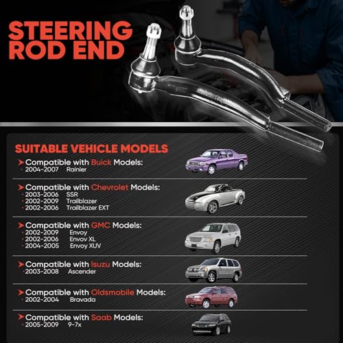 2PCS Front Outer Tie Rod Ends ES3675 ES3676 LH & RH, Tie Rod End Kit Fit for Buick Rainier Chevy SSR Trailblazer EXT GMC Envoy XL XUV Isuzu Ascender Oldsmobile Bravada Saab 9-7x 2002-2009 - size: ES3675 ES3676