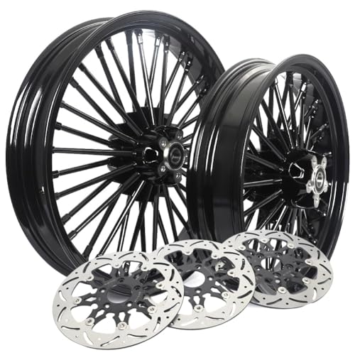 TOFR 21x3.5 18x3.5 Black Wheels w/ 11.5 Rotors For Harley Touring 2000-2007 - color: Black Wheels + Floating Rotors, size: Front:21x3.5 Rear:18x3.5