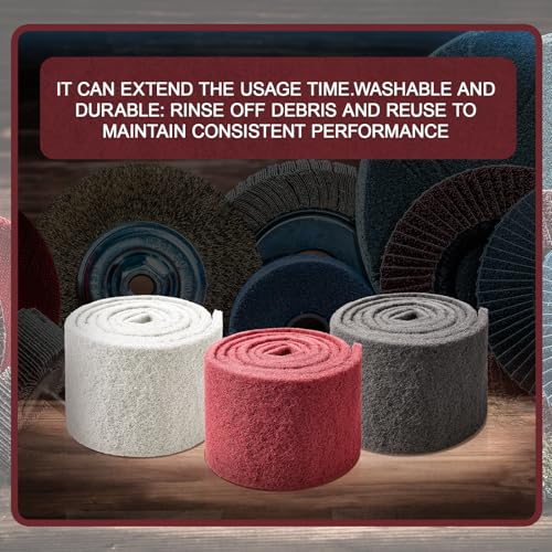 3 Rolls Industrial Scouring Pads 4.72" x 6.56 ft Scuff Pad for Scuffing, Scouring, Sanding, Cleaning, Blending, Paint Surface Prep Adhesion, Automotive Auto Body, Cuttable, Red White Gray