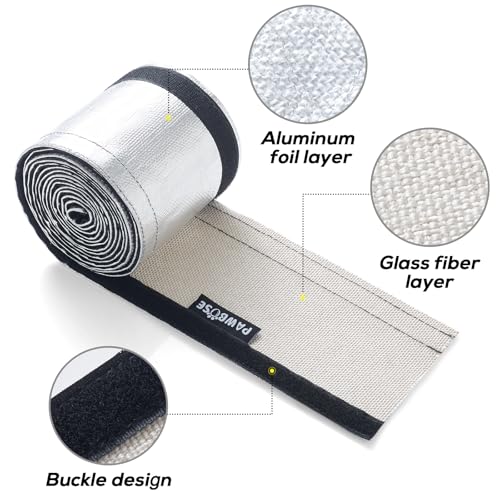 PAWBOSE Aluminized Heat Shield Sleeving 1-1/2" I.D. x 10FT Heat Shroud with 20 Pcs 7.8Inch Stainless Steel Zip Ties for Fuel Line Wire Protection - size: 1-1/2" I.D. x 10FT
