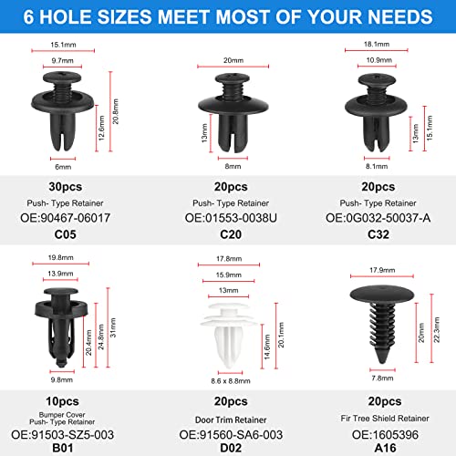 QIIYCCE 120PCS Car Clips & Plastic Rivets - 6 Popular Sizes, Fits Bumpers, Fenders & Most Car Models, Ideal for Body Fixing & Replacement - size: One Size