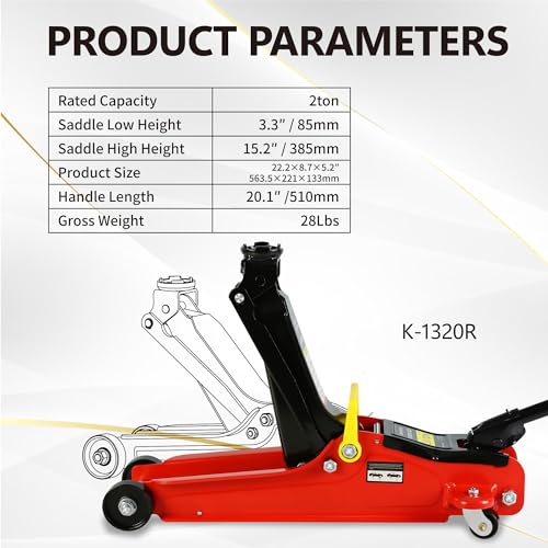 2T Low Profile Steel Floor Jack, 4000 lb, Single Pump, 3.3"-15.2" Lift, Red - size: 2T Single Pump 3.3"-15.2"(Red)
