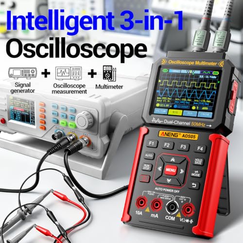3-in-1 Handheld Oscilloscope Multimeter,50MHz Dual Channel,Signal Generator - color: Red